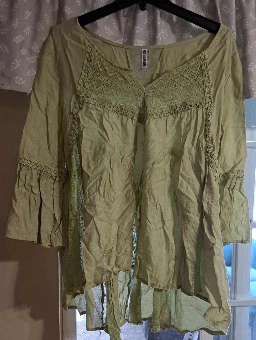 Monoreno Sage Green Boho Peasant Tunic Top
